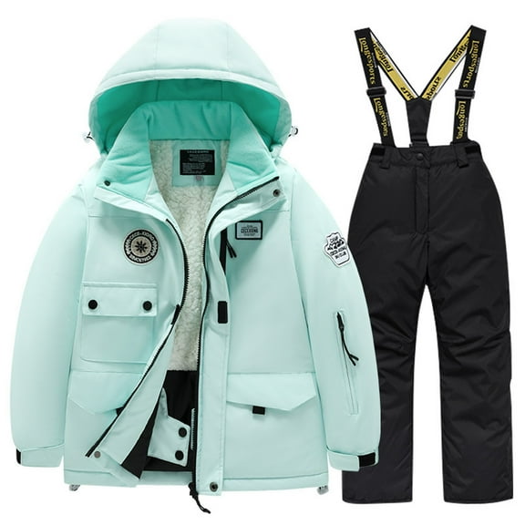 Gpaecead 3-12 Years Fashion Kid's Girls Boys Ski Suit Windproof Warm Kid's Solid Color Skiing Set Green
