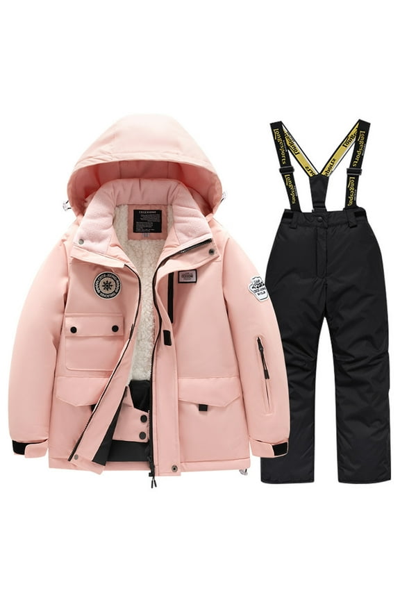 3-12 Years Fashion Kid's Girls Boys Ski Suit Windproof Warm Kid's Solid Color Skiing Set Pink
