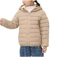 thumbnail image 1 of Gpaecead 3-16Y Kids Winter Coat Solid Color Lightweight Down Cotton Jacket Long Sleeve Hooded Casual Jacket Khaki, 1 of 7