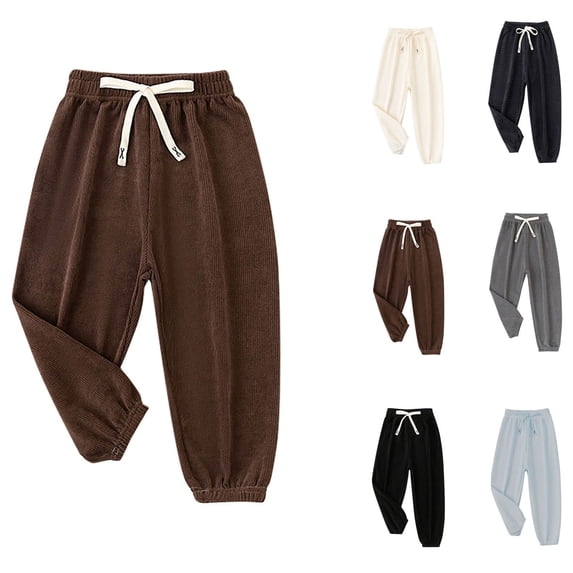Gpaecead 3-9Y Little Boys Girls Corduroy Jogger Pants Toddlers' Drawstring Elastic Waist Cotton Casual Sweatpants Beige