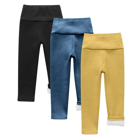 Gpaecead 3Pc Baby Fleece Lined Leggings For Girl Boy High Waist Sweatpants Elastic Solid Pants 2-9 Years Pink