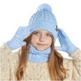 thumbnail image 1 of Gpaecead 4-10 Years Boy's And Girl's Baby Winter Kid's Solid Color Scarf Hat Gloves Three Piece Hat Set Sky Blue, 1 of 1