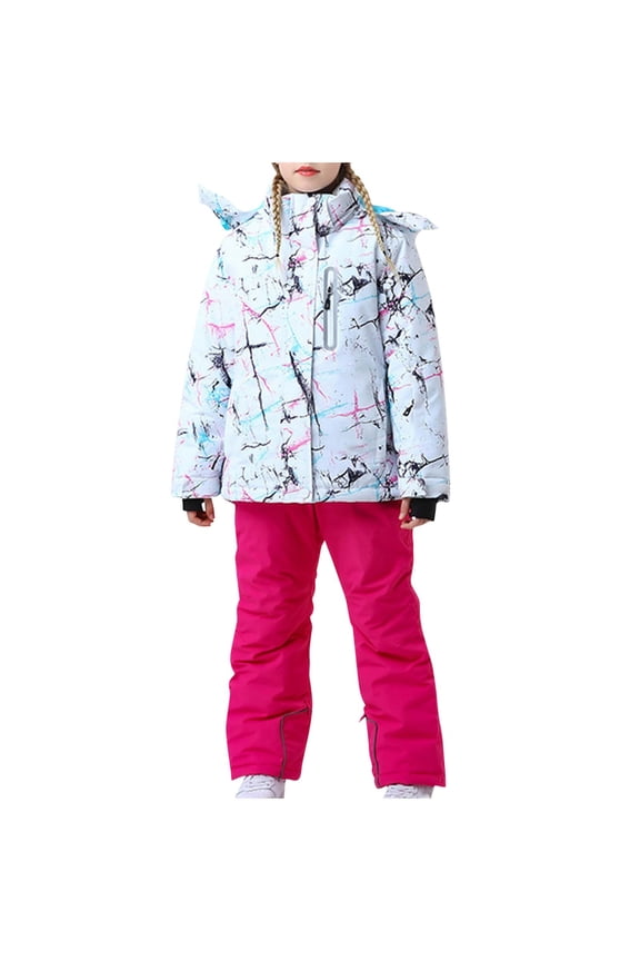 4-16 Years Fashion Kid's Girls Boys Ski Suit Windproof Warm Solid Color Skiing Set Hot Pink