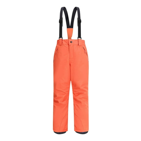 Gpaecead 4-18 Years Kids' Snow Bib Boys And Girls Ski Pants Overalls Solid Color Windproof Waterproof Warm Fleece Thickening Pants Orange