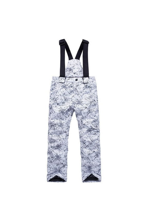 6-14 Years Kids' Snow Bib Boys And Girls Ski Pants Overalls Solid Color Pocket Windproof Waterproof Warm And Thick Unisex Pants White