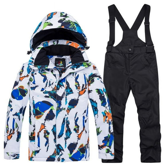 Gpaecead 6-14 Years Old Kids Girls Boys Ski Suit Outdoor Windproof Waterproof Warm Cotton Thickened Black