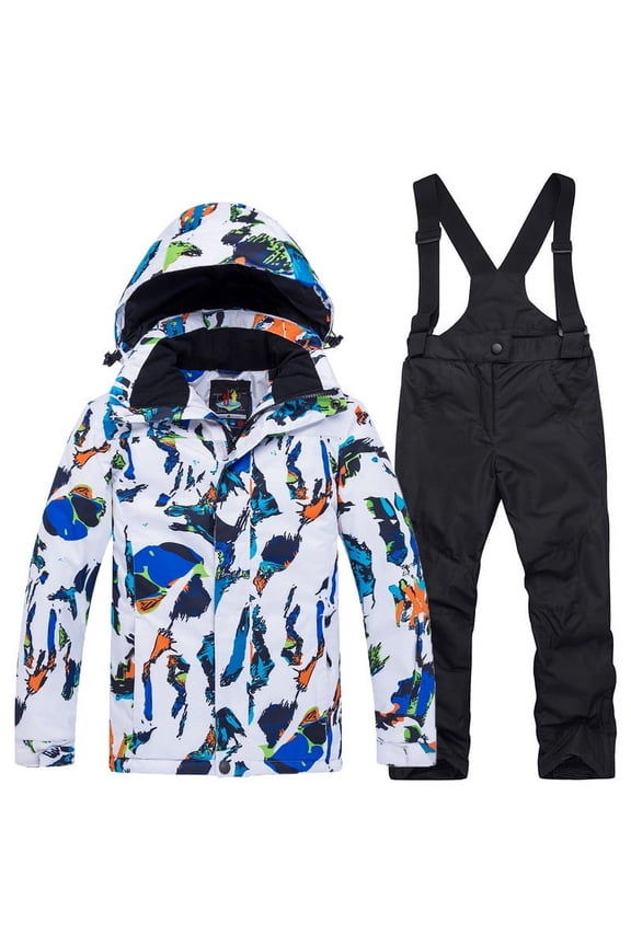 6-14 Years Old Kids Girls Boys Ski Suit Outdoor Windproof Waterproof Warm Cotton Thickened Black