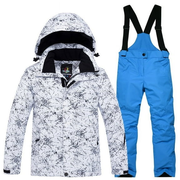 Gpaecead 6-14 Years Old Kids Girls Boys Ski Suit Outdoor Windproof Waterproof Warm Cotton Thickened Blue