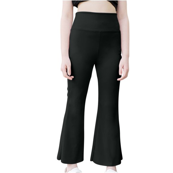 Gpaecead 6-16Years Girls Stretch Bell Bottoms Flare Pants Fashion Solid Color High Waist Outerwear Pants Long Pants Black