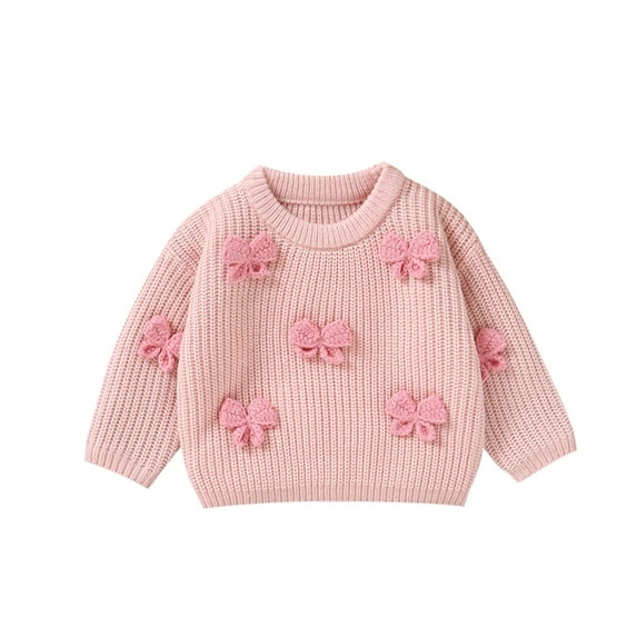 Gpaecead 6M-3T Toddler Baby Girls Toddler Knit Sweater Cute Round Neck Long Sleeve Pullover Sweatshirt Warm Kids Tops Pink