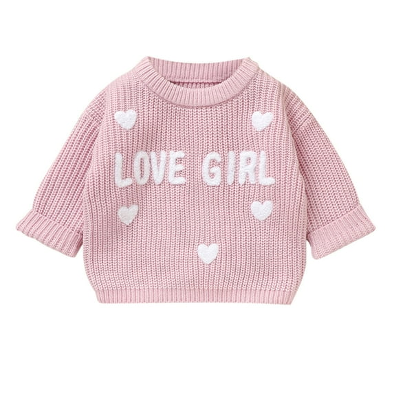 Gpaecead 6M-3T Toddler Baby Girls Toddler Knit Sweater Cute Round Neck Long Sleeve Pullover Sweatshirt Warm Kids Tops Pink