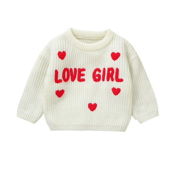 Gpaecead 6M-3T Toddler Baby Girls Toddler Knit Sweater Cute Round Neck Long Sleeve Pullover Sweatshirt Warm Kids Tops White