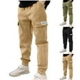 thumbnail image 1 of Gpaecead 8-14Y Kids Boys Cargo Pants Comfortable Loose Spring Fall Fashion Solid Pocket Casual Trousers Long Pants for Toddlers and Kids Khaki, 1 of 4