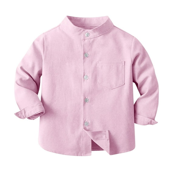 Gpaecead Baby Boy's Dress Shirt Toddler Kids Long Sleeve Stand Collared Casual Top Teen Boy Clothes Pink
