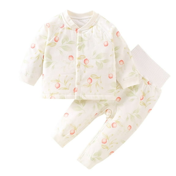 Gpaecead Baby Boys Girls Pajamas Set Winter Warm Cotton Padded Thick Long Sleeve High Waisted Pants Sleepwear White