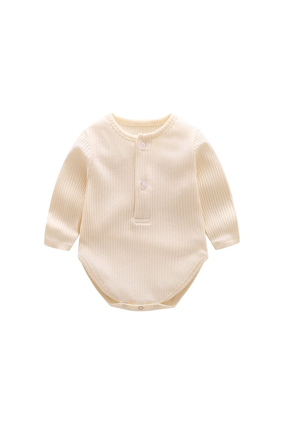Baby Boys Girls Romper Spring Fall Solid Color Jumpsuit Ribbed Cotton Long Sleeves Jumpsuit Beige