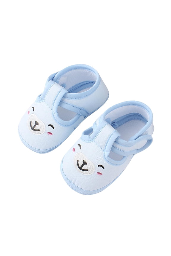 Baby Cartoon Bear Print First Walker Shoes Comfortable Breathable Soft Sole Cloth Booties For Infant, B-Blue