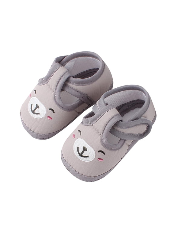 Baby Cartoon Bear Print First Walker Shoes Comfortable Breathable Soft Sole Cloth Booties For Infant, B-Gray