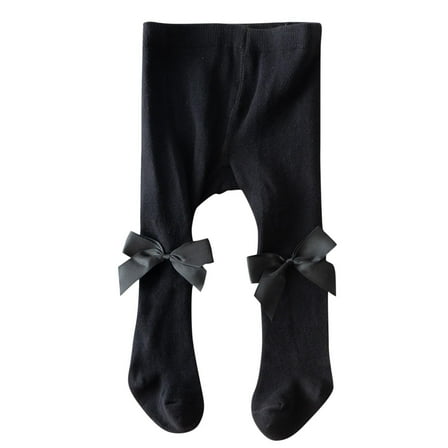 Gpaecead Baby Girl Tights Toddler Cable Knit Tights With Bow Seamless Leggings Stockings Infant Cotton Pantyhose 0-2 Years Black