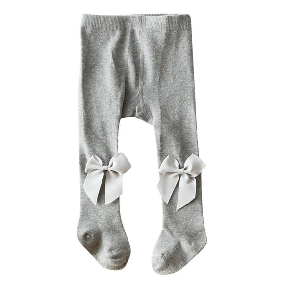 Gpaecead Baby Girl Tights Toddler Cable Knit Tights With Bow Seamless Leggings Stockings Infant Cotton Pantyhose 0-2 Years Gray