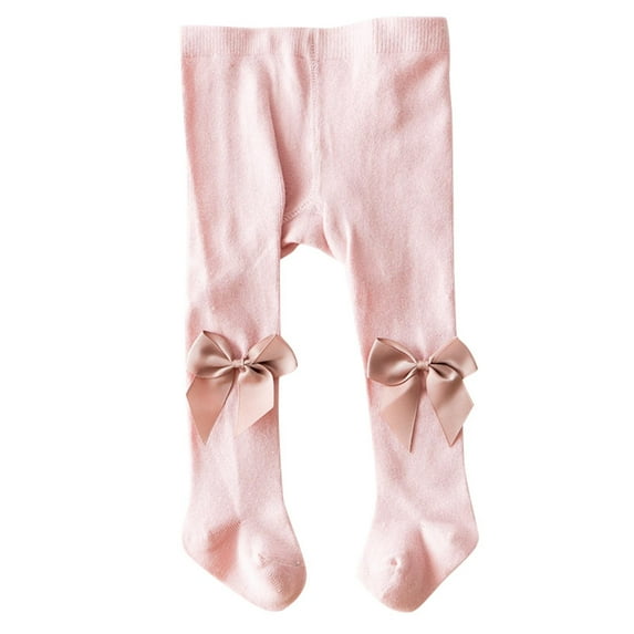 Gpaecead Baby Girl Tights Toddler Cable Knit Tights With Bow Seamless Leggings Stockings Infant Cotton Pantyhose 0-2 Years Pink