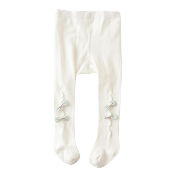 Gpaecead Baby Girl Tights Toddler Cable Knit Tights With Bow Seamless Stockings Infant Cotton Pantyhose 0-2 Years White