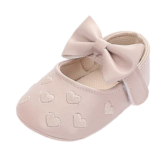 Gpaecead Baby Girls Bow Heart Embroidered Mary Jane Princess Shoes Faux Leather Soft Sole First Walker Flats For Daily Wear Pink