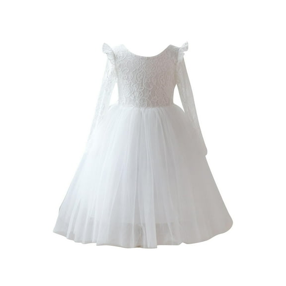 Gpaecead Baby Girls' Princess Dress Lace Long Sleeve Tulle Tutu Dress Elegant Dress For Spring Fall Winter White