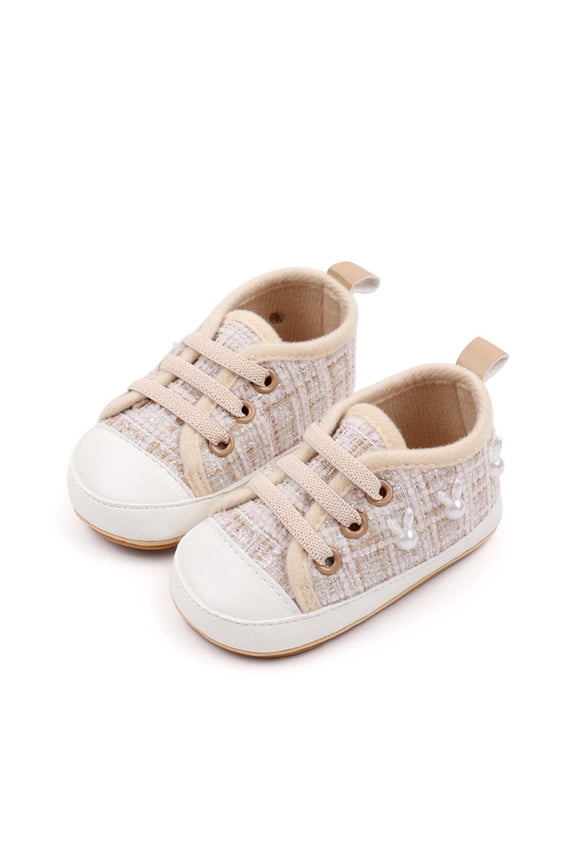 Baby Pearl Rabbit Sports First Walker Shoes Faux Leather Breathable Non Slip Sweat Proof Soft Sole Infant Flats, Beige