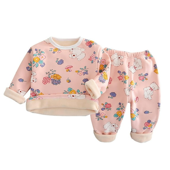Gpaecead Baby Thermal Underwear Set For Boys Girls Floral Print Thick Winter Outfits Set Baby Clothes Warm Milk Silk Two-Piece Set Pink