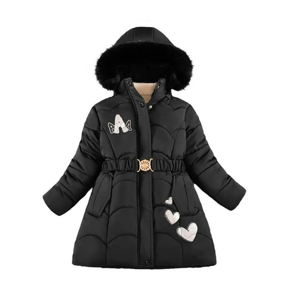 Gpaecead Baby Toddler Girls Winter Parka Coat Kids Casual Jacket Long Sleeve Hooded Puffer Jacket Outwear Black