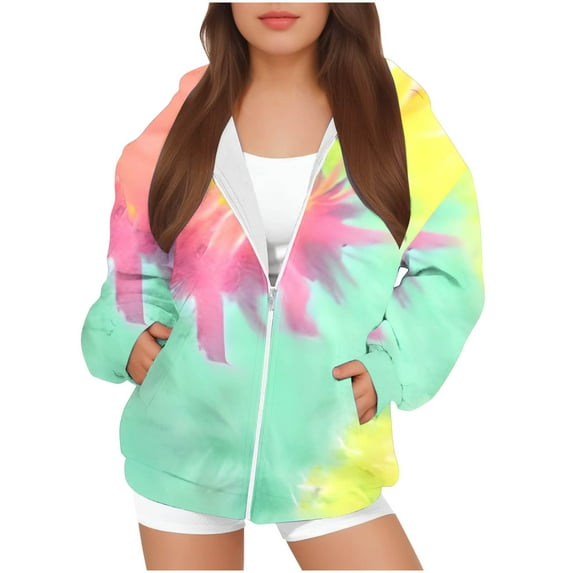 Gpaecead Boys And Girls Tie-Dye Zip Up Hoodie Sweatshirt Long Sleeve Oversized Sweatshirt Jacket With Pockets Green