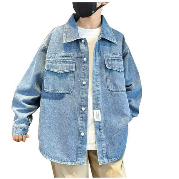 Gpaecead Boys Denim Shirt Long Sleeve Children Jeans Jacket Top Casual Long Sleeve Shirt Light Blue
