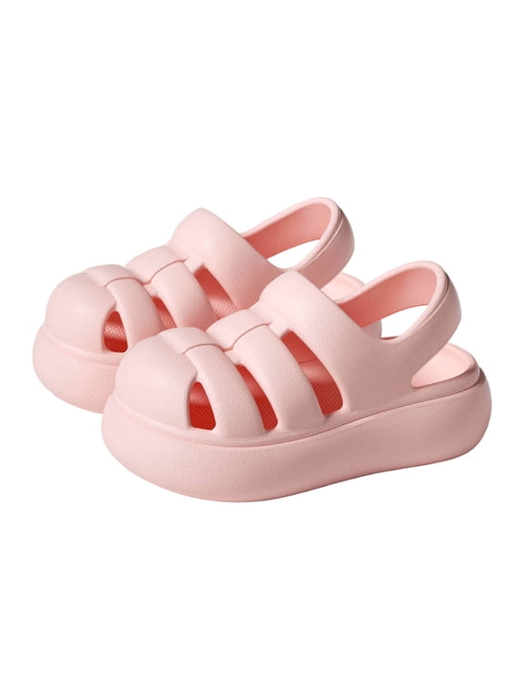 Boys Girls Closed Toe Sandals Eva Solid Color Soft Sole Non Slip Thick Sole Summer Outdoor Casual Slippers, Pink