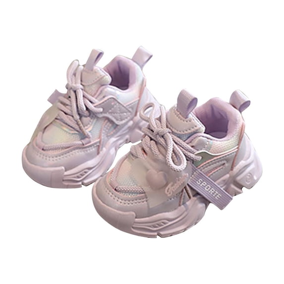 Gpaecead Boys Girls Love Heart Mesh Sports Shoes Elastic Breathable Soft Sole Non Slip Running Sneakers Toddler Casual Flats, Purple