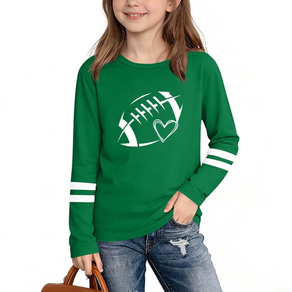 Gpaecead Boys Girls Rugby Print Long Sleeve T Shirt Crew Neck Soft Breathable Casual Top For School Summer Camp Green