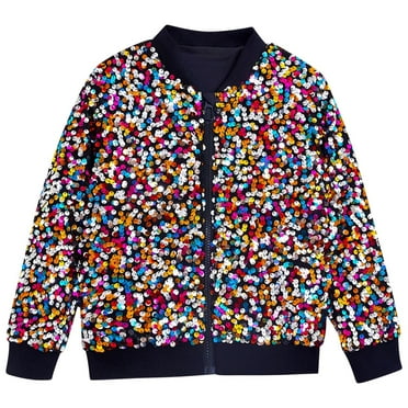 Girls Sequin Bomber Jacket - Sparkle Unicorn Pattern Zipper Coat With Hidden Pockets