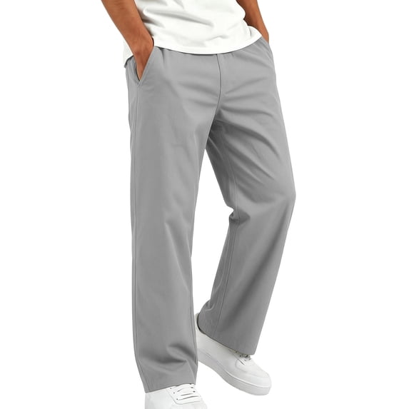 Gpaecead Boys Straight Leg Casual Pants Elastic Waist Cotton Blend Breathable Trousers With Deep Pockets For Travel Lounge Gray