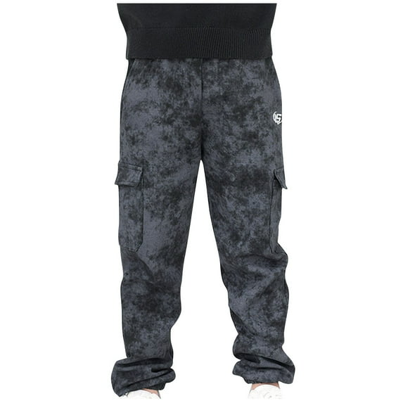 Gpaecead Boys Tie Dye Cargo Sweatpants Casual Sports Trendy Drawstring Jogger Pants Sweatpants For 8-13 Years Black