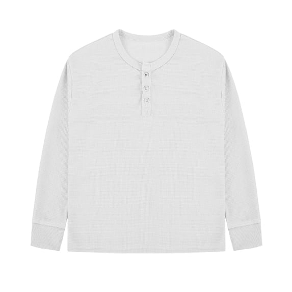 Gpaecead Boys Waffle Knit Henley Long Sleeve Tee Button Down Pullover Top with Ribbed Cuffs for Play Layering White