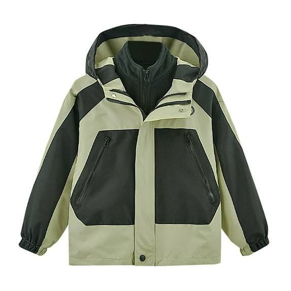 Gpaecead Boys Winter Coat 3 In 1 Waterproof Windbreaker Color Block Detachable Fleece Lining Fall Winter Jacket Toddler Outerwear Khaki