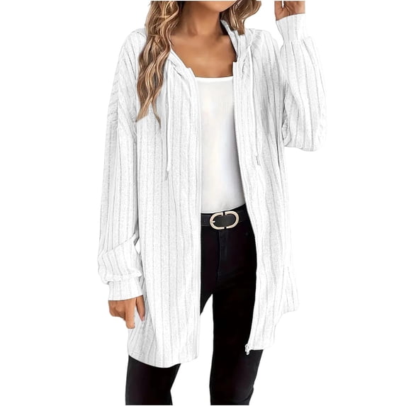 Gpaecead Cardigan Sweaters Womens Zip Up Long Hooded Sweatshirt Fall Loose Sweater Long Knitted Coat White