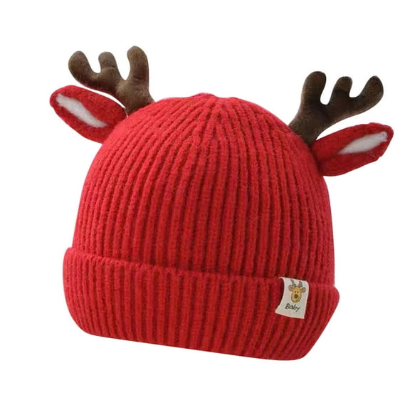 Gpaecead Christmas Toddler Baby Trendy Cute Boys And Girls Knitted Solid Color Hat Red