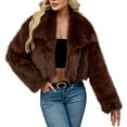 thumbnail image 1 of Gpaecead Cropped Faux Fur Jackets Womens Ladies Warm Faux Furry Long Coat Jacket Winter Solid Turn Down Collar Outerwear Brown, 1 of 9