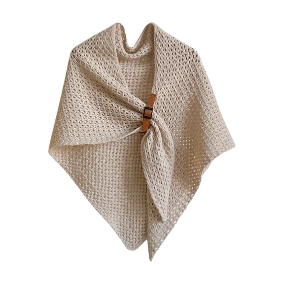 Gpaecead Cut-Out Triangle Cape - Leather Buckle Detail Net Pattern Round Neck Shawl Khaki