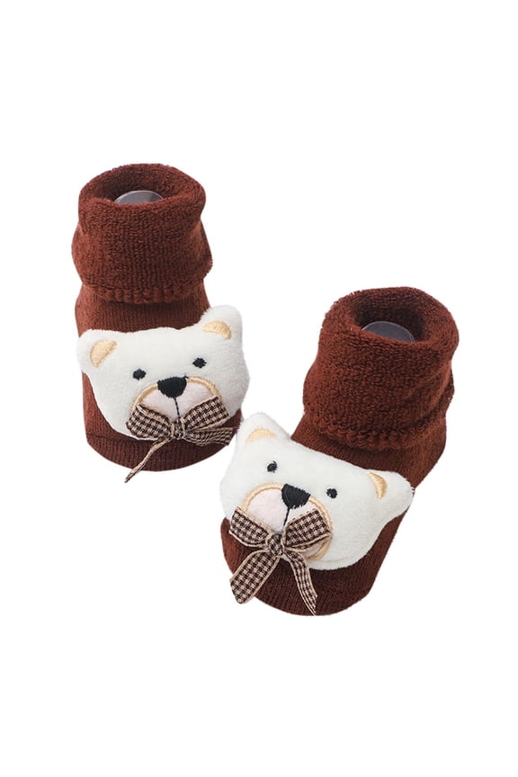 Cute Unisex Baby Socks Cartoon Bear Spring Fall Winter Non Slip Socks Infant Long Knitting Socks 3-12 Months Baby Walking Socks Brown