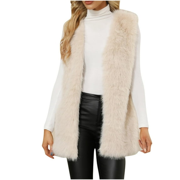 Gpaecead Faux Fur Vest For Women Trendy Fall Sleeveless Long Fuzzy Jacket Fluffy Winter Coats Furry Vests Outerwear Beige