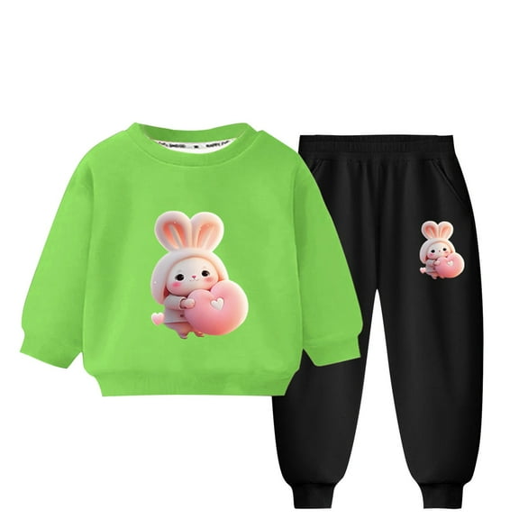 Gpaecead Fleece Warm Tracksuit for Kids Toddler Boys Girls Long Sleeve Crewneck Top Sets Printed Hoodie and Pants Set Green