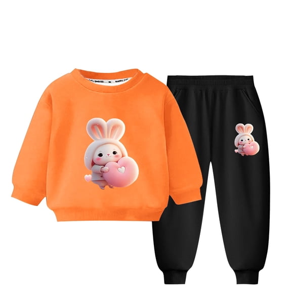 Gpaecead Fleece Warm Tracksuit for Kids Toddler Boys Girls Long Sleeve Crewneck Top Sets Printed Hoodie and Pants Set Orange