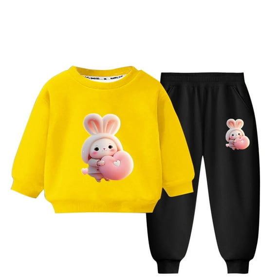 Gpaecead Fleece Warm Tracksuit for Kids Toddler Boys Girls Long Sleeve Crewneck Top Sets Printed Hoodie and Pants Set Yellow